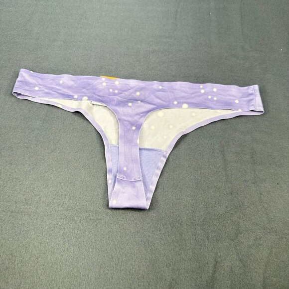 Auden Womens Size Medium 8-10 Thong Bonded Edge Purple/White Polka Dot New - Picture 2 of 9